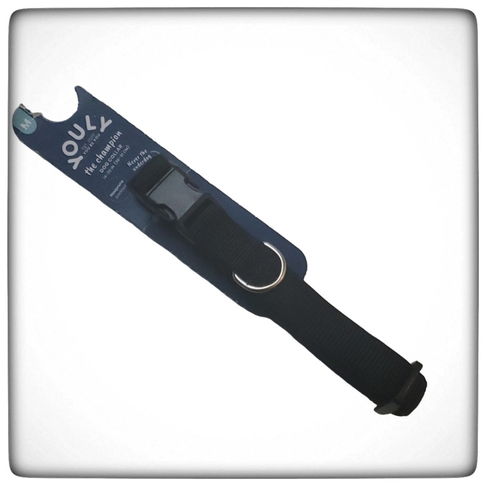 YOULY Black Neoprene Padded Dog Collar, Medium